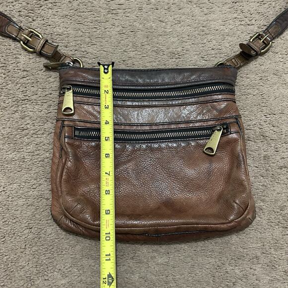 Fossil Explorer Dk Brown Leather Crossbody Messenger Tri-Zip Travel Handbag - Picture 2 of 6